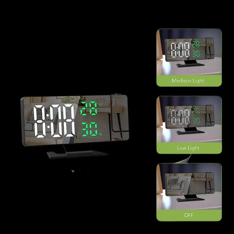 LED Digital Alarm Clock Projection Clock With 180°Rotatable Projector Mirror Large Screen Projection Clock For Home Office Table