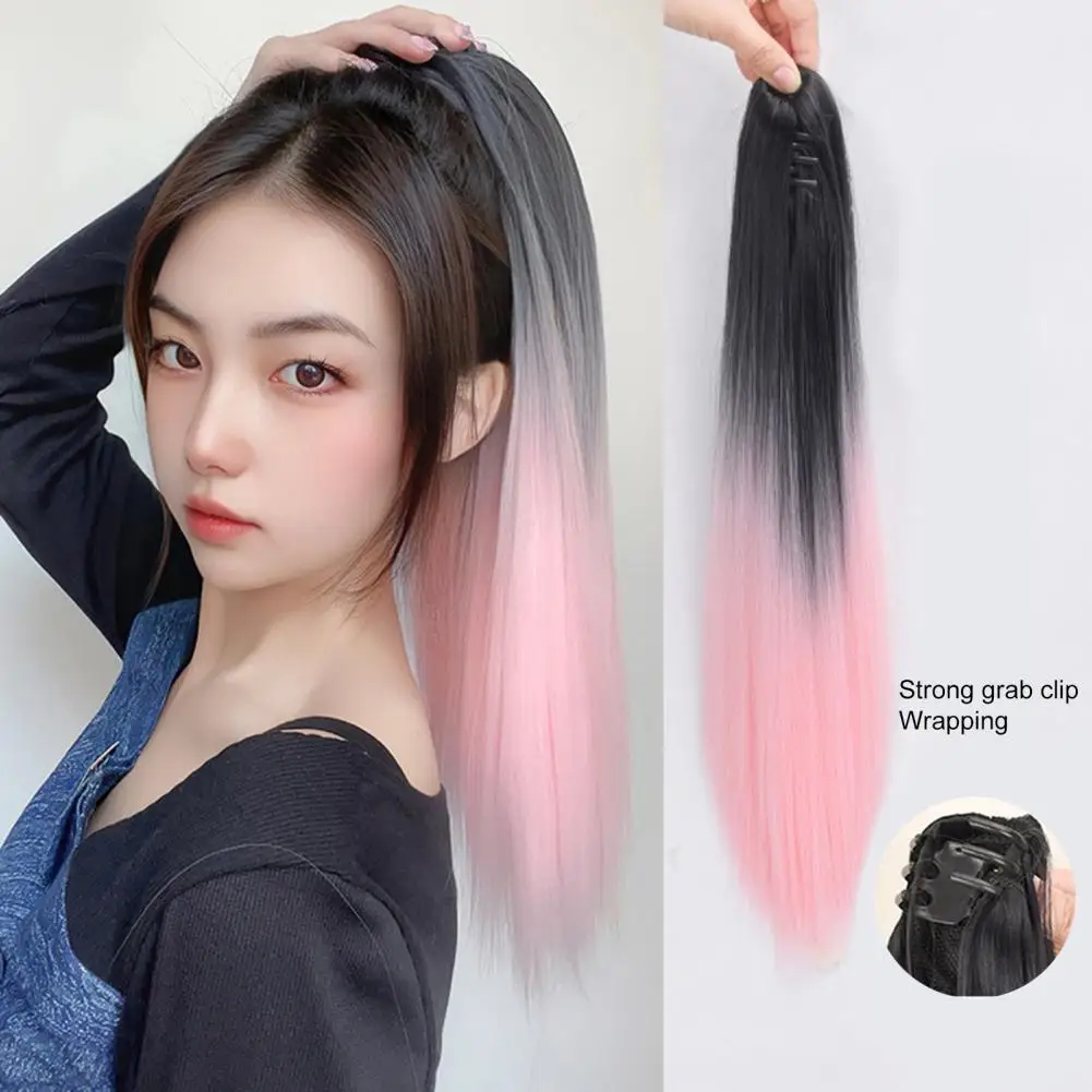 50cm Fake Ponytail Fluffy Non-knotting Tightly Fixed Hair Styling Long Straight Gradient Coloured Claw Clip Wig Ladies Dress Up