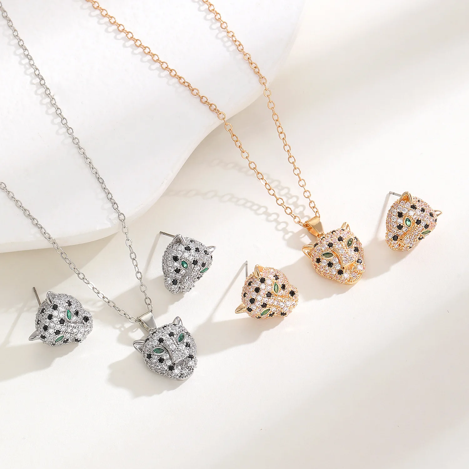 

Luxury Cheetah Pendant Earrings, Fashionable Quality Jewelry Leopard Pendant Necklace, Trendy Hip Hop Rock Party Gifts