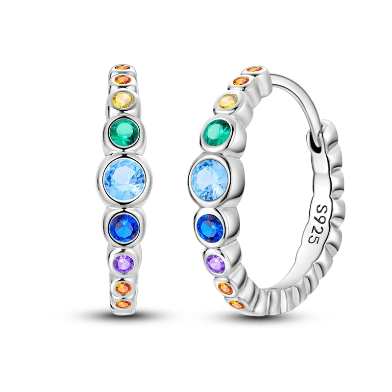 

925 Sterling Silver Earrings Women Sparkling Rainbow Hoop Earring For Anniversary Wedding Jewelry Gifts