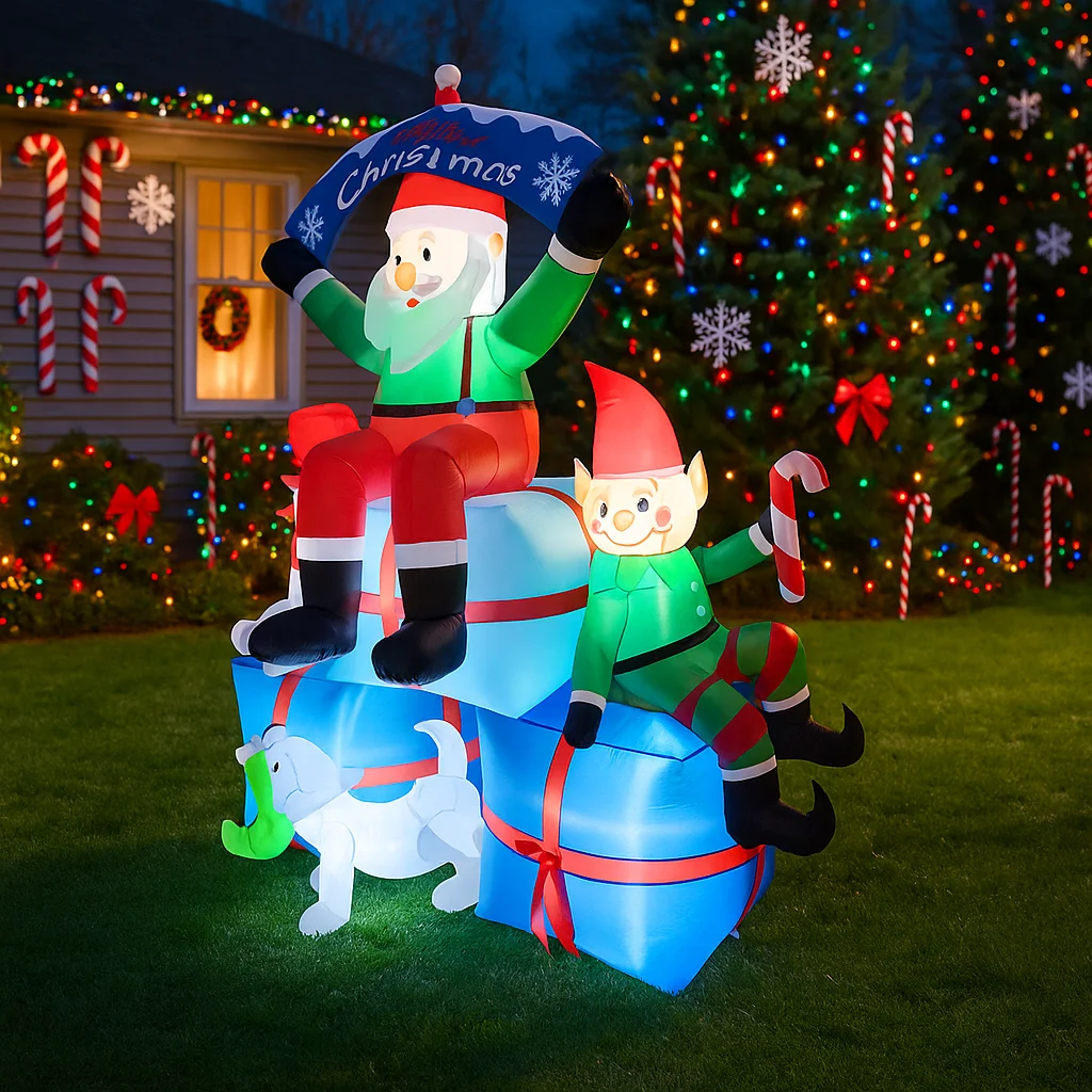 2.1 متر/6.8FT سانتا ثلج قزم الكلب نفخ نموذج عيد الميلاد مع أضواء LED عطلة ديكور خارجي ساحة المنزل عطلة لعبة الحفلات