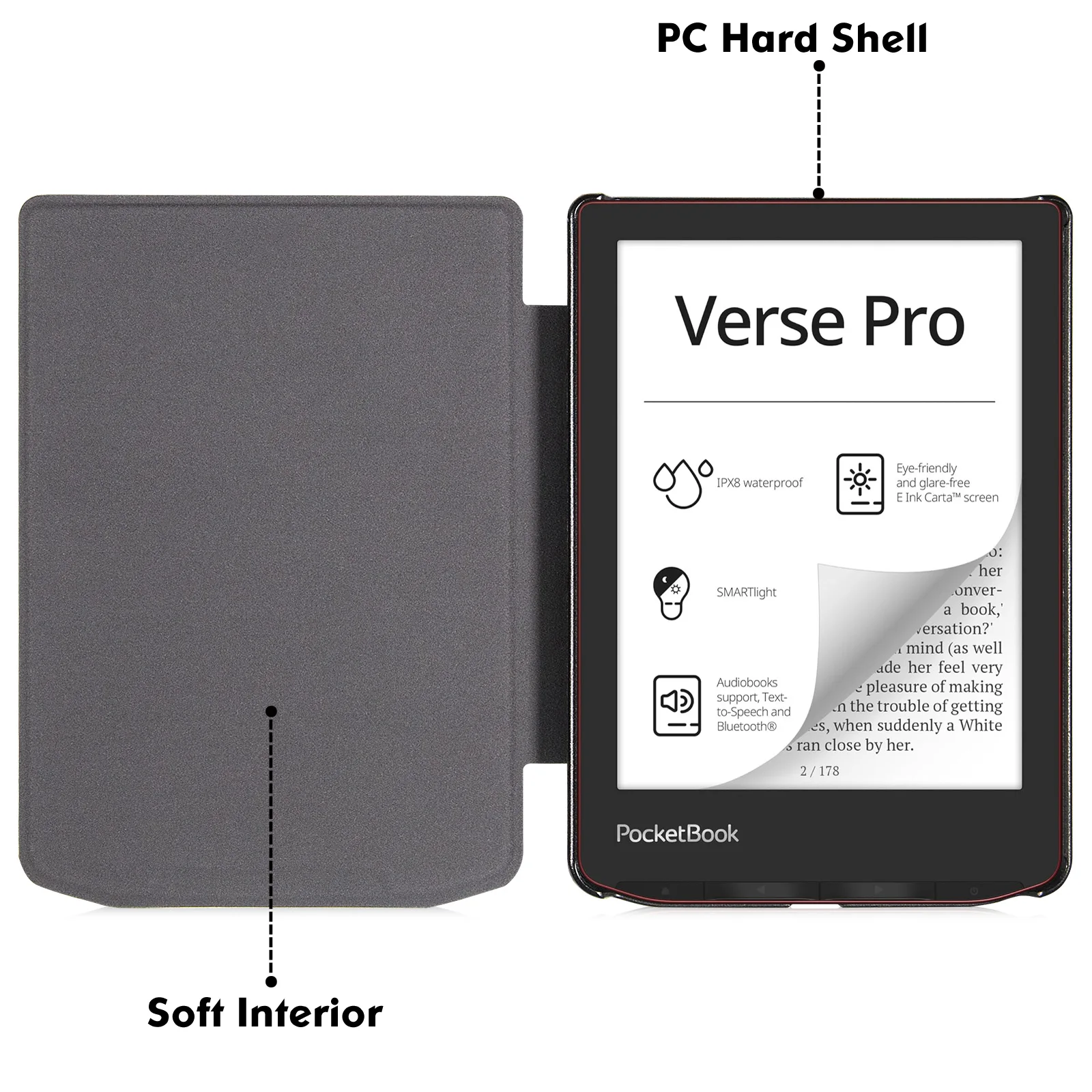 Slim Case for 6-inch Pocketbook 634 Verse Pro/Verse Pro Color e-Reader - Lightweight PU Leather Folio Cover with Auto Sleep/Wake