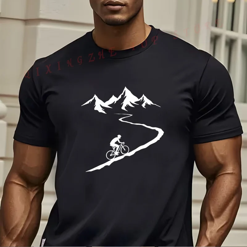 Men'S Light Blue Cycling Graphic T-Shirt - Breathable Summer Tee with Mountain Bike Design Funny Present for Men's Tee