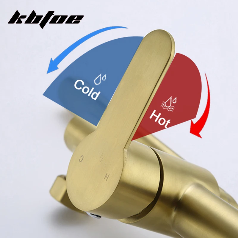 ゴールド壁掛けキッチン蛇口回転式温冷水シンクミキサータップ延長スパウトバルコニーガーデンクレーンステンレス鋼