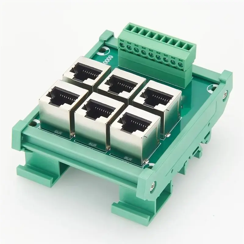 LICE-DIN Rail 6 Way RJ45 To Terminal Block Adapter Ethernet Network Breakout Board For Industrial Automation PLC Control