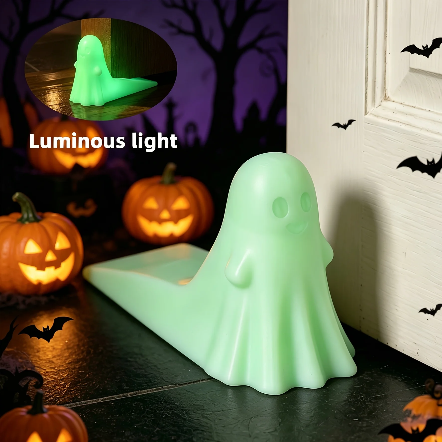 Creative Decorative Door Stopper 1Pc, Windproof Silent Household Door Stop Ornament in White and Luminous Green