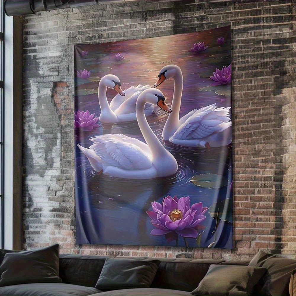 White Swan and the Water Lily Digital printing polyester wall hanging tapestry decorative Living bedrooms Office background gift