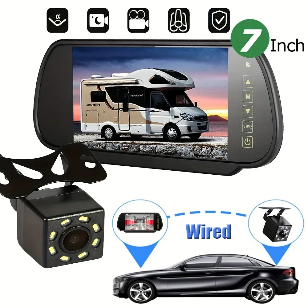

7 Inch Screen Car Rear View Camera With Mirror Monitor Kit for Vehicle Parking System Mirror with 8LED Reverse Camera