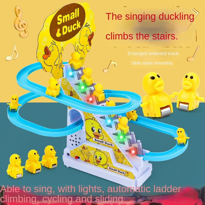 

Popular Children's Electric Duckling Fun Stair Climbing Rail Car Toy Puzzle Assembly Children's Sparkling Music Toy Gift