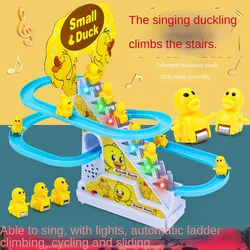 Popular Children's Electric Duckling Fun Stair Climbing Rail Car Toy Puzzle Assembly Children's Sparkling Music Toy Gift