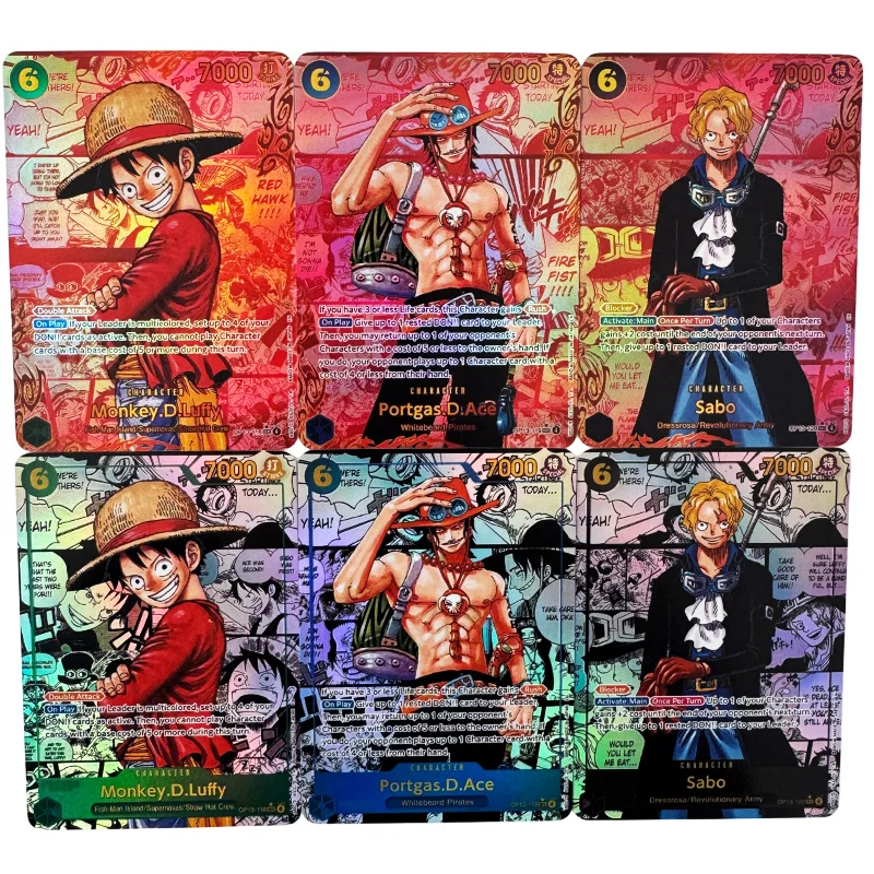 7pcs/set Anime One Piece English Version Manga OPCG OP13 OP14 Replica Ace Luffy Sabo Mihawk Game Anime Collection Cards