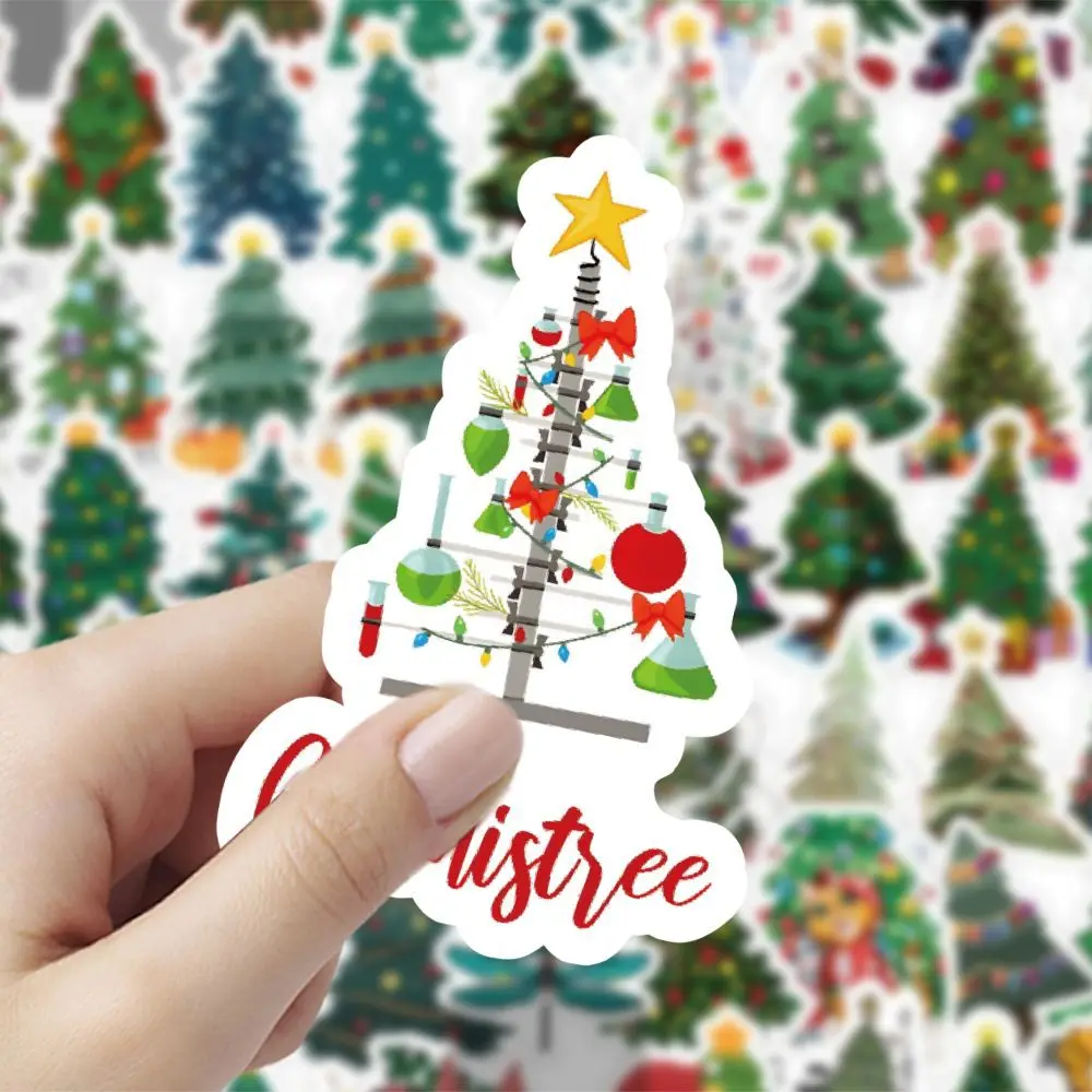 60pcs Christmas Tree Stickers Pine and Cypress Stickers Cross-Border Wall Luggage Cut Film Notebook Stickers christmas gift