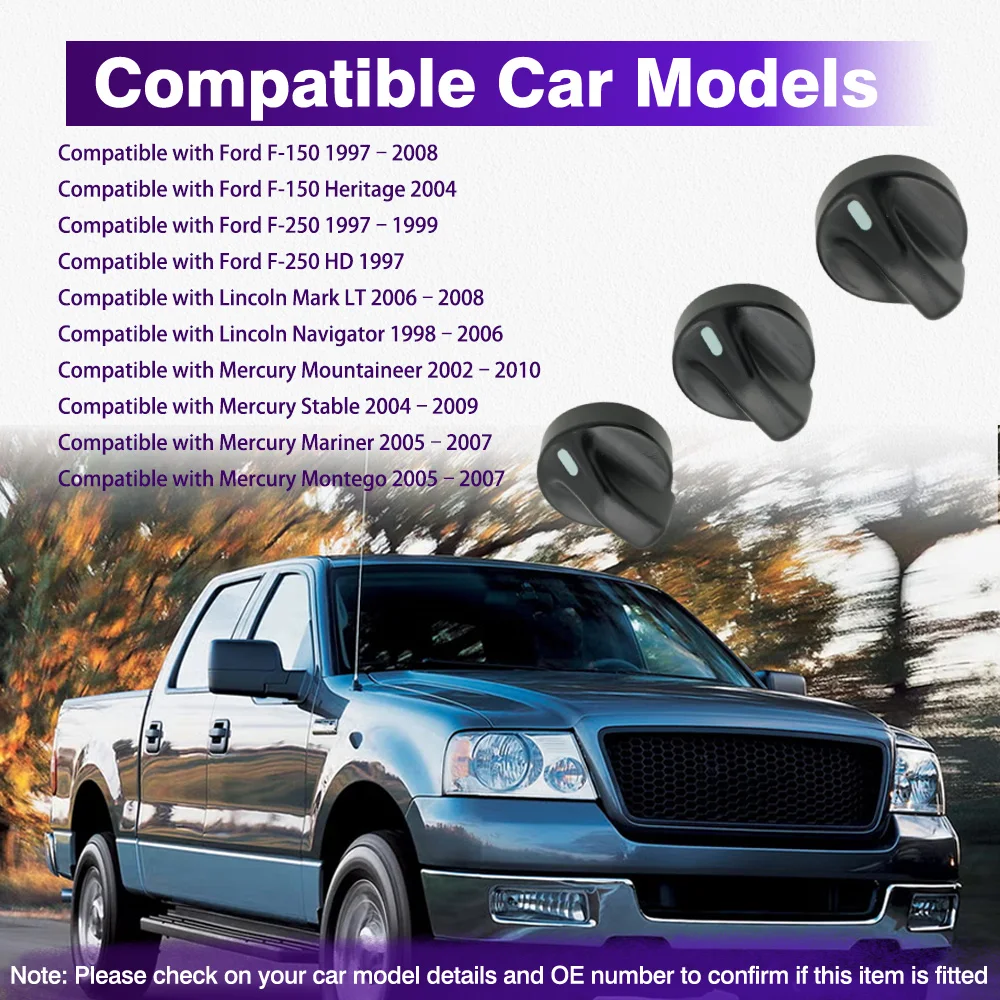 

3PCS Car A/C Heater Air Conditioner Control Knob Switch for Ford F-150 F-250 Lincoln Mark LT Navigator Mercury Mountaineer