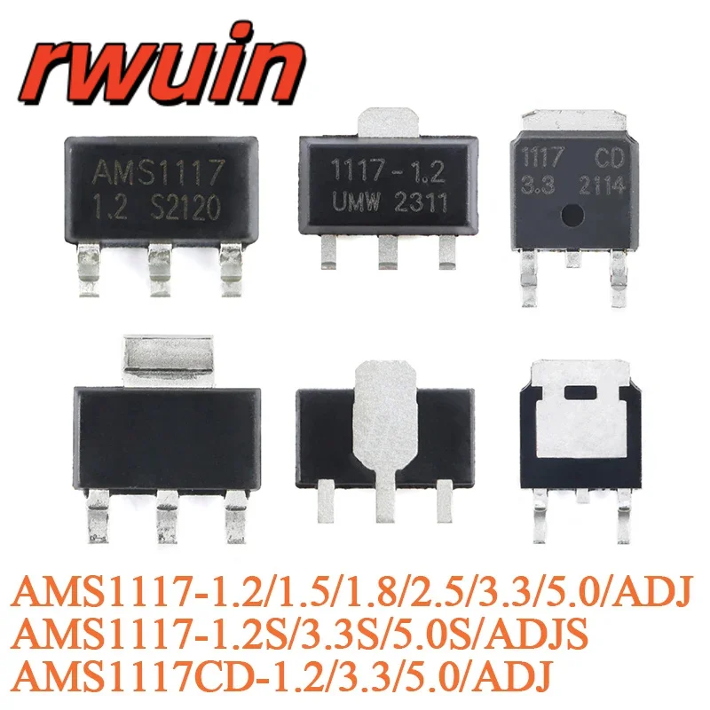 50PCS/10PCS AMS1117 Series AMS1117-5.0 AMS1117-3.3/2.5/1.8/1.5/1.2/ADJ SOT-223 AMS1117CD-1.2S/3.3S TO-252 AMS1117-1.2S/3 SOT-89