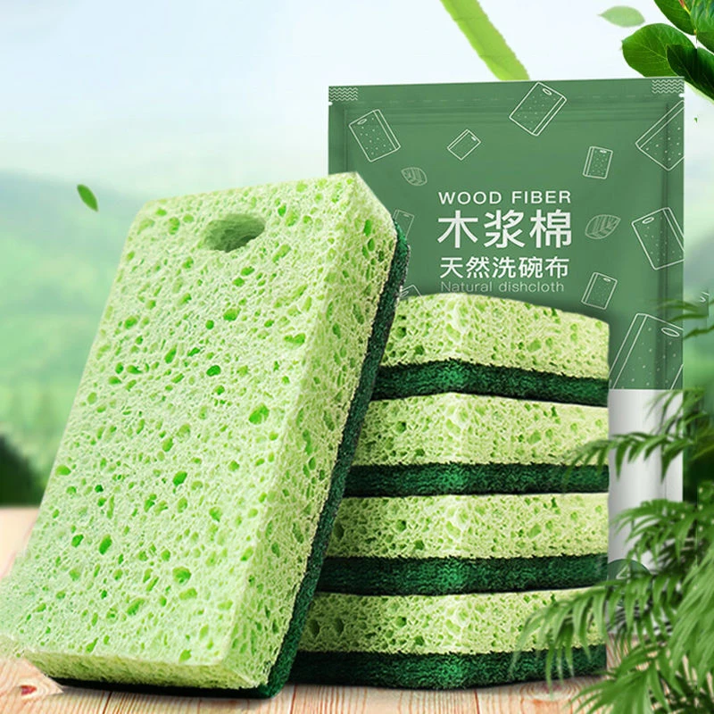 Wood Pulp Cotton Double-side Cleaning Sponge Scouring Pad Magic Dish Towel Washing Household Absorbing Pad Kitchen Cleaning Tool