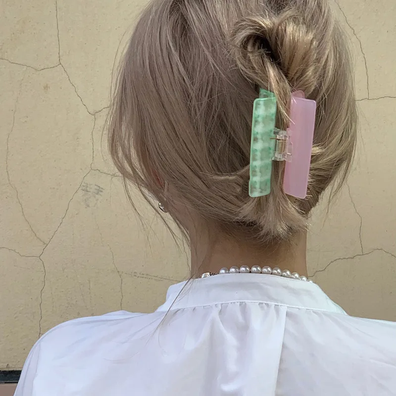 2023 Trendy Palette Pink Green Square Hair Claws hairpin for Women Fashion Personality Contrast Color Plaid Hair Clip Headwear