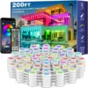 60M & 200FT Permanent Outdoor LED Eaves Lights RGB Waterproof Smart String Lights App Remote Control Color Changing Lamp for House Roof Garden Christmas Holiday Party Daily Accent Lighting 1