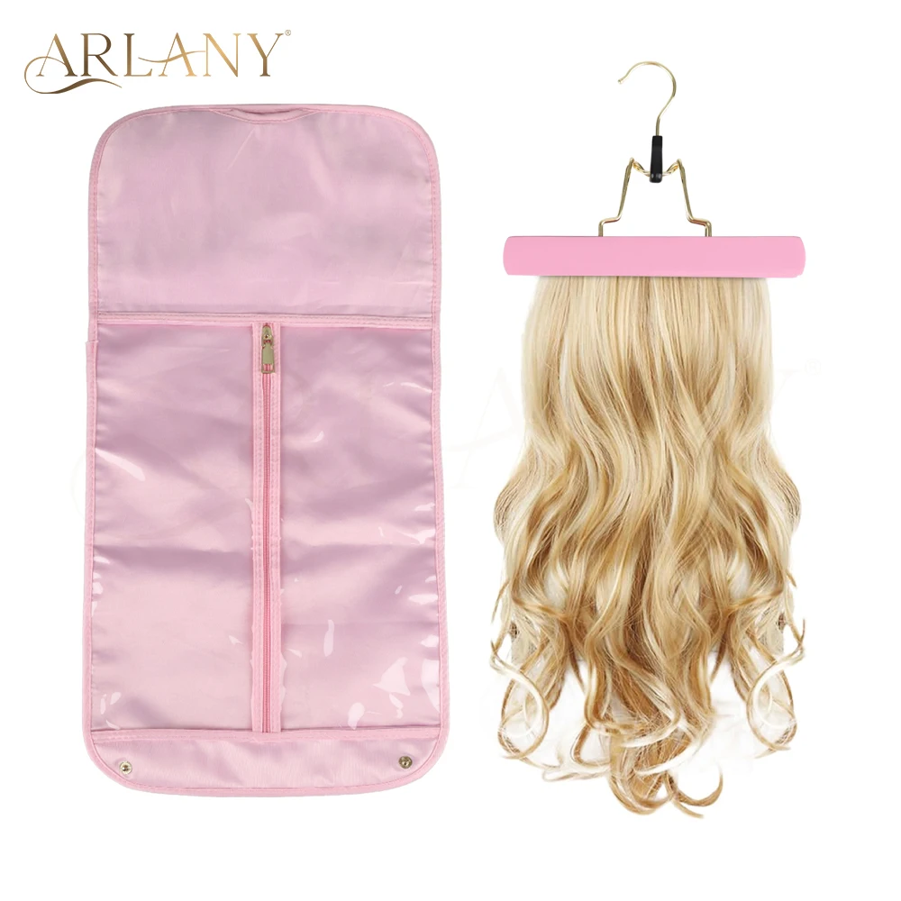 

ARLANY Hair Extension Hanger Kit Double Side Wooden Hanger for Hairpieces Portable Storage Bag Pants Hanger Carrier Hair Display