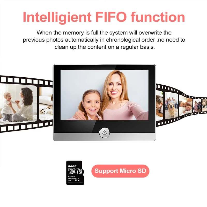 Smart Video Campanello Citofono Telecamera di sorveglianza WiFi 1080P con schermo visivo LCD da 4,3 pollici Rilevazione movimento PIR Sicurezza domestica