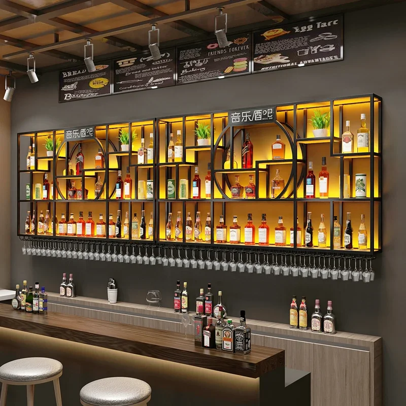 Prateleiras restaurante bar armário de canto metal equipamento suporte barra armário wineglass flutuante mueble expositor móveis modernos