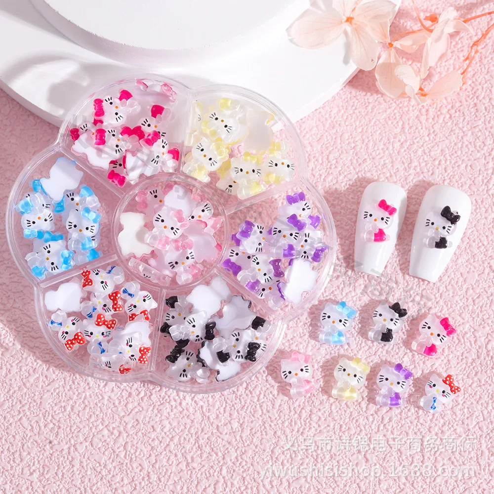 70pcs Black Hellos Kittys Sanrioed Kawaii Cartoon Kuromi Nail Jewelry Charms Kit Nail Rhinestone Gems for Manicure DIY Gift