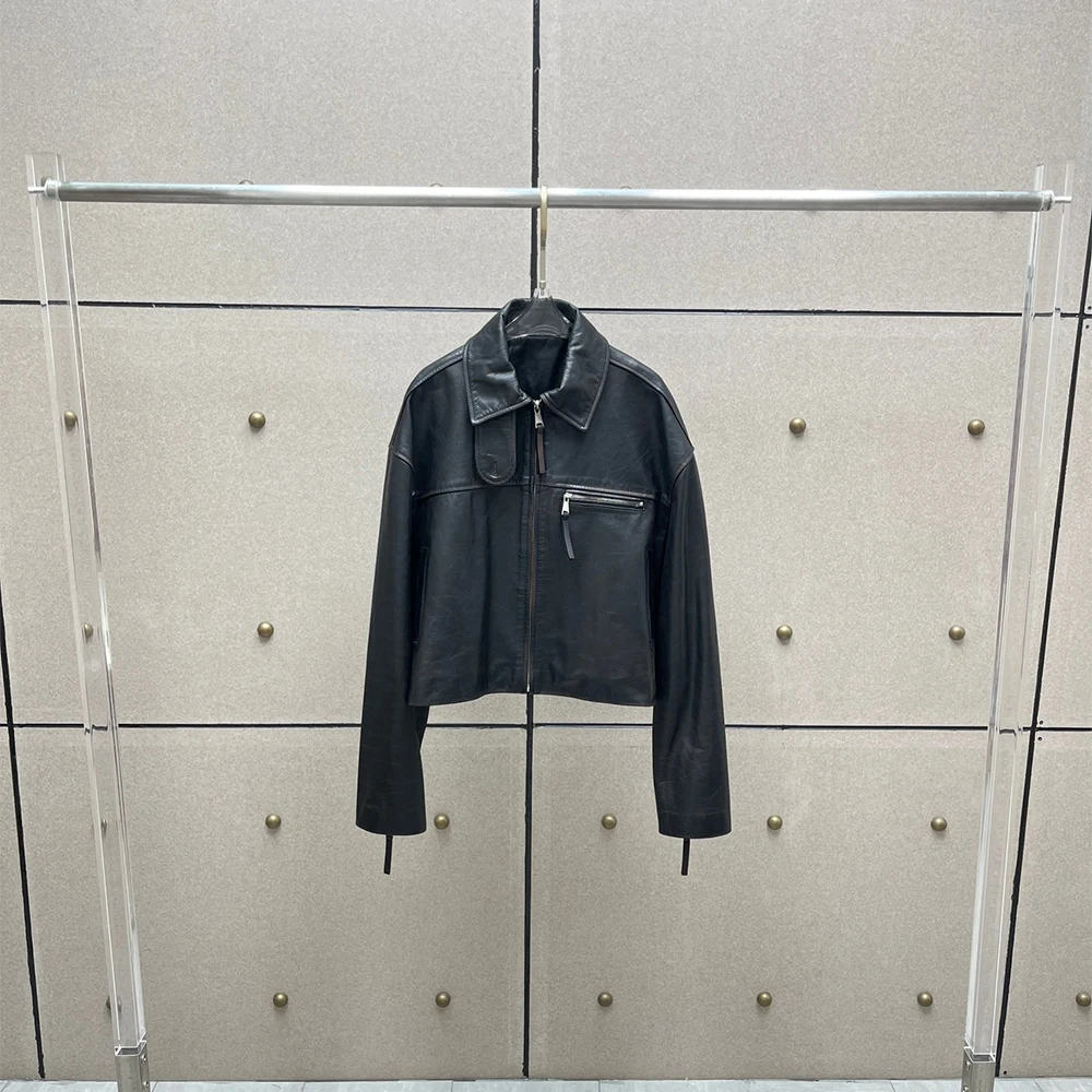 

Women's Leather Jacket Y2K Retro Commuter Casual Oversized Stand Collar Windproof Leather Jacket Outerwear 2025 Fall/Winter New
