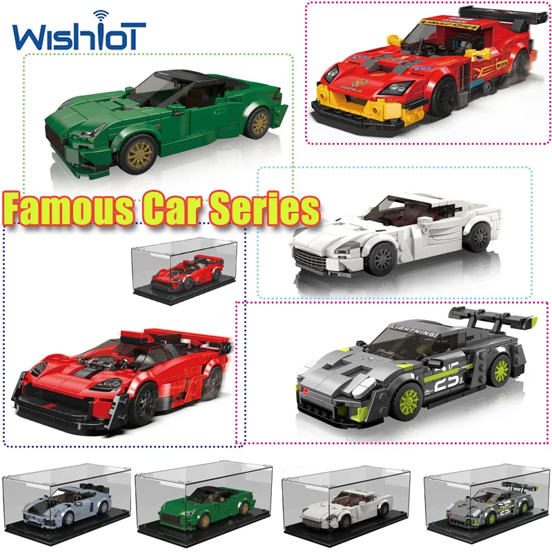 Blocs de construction de modèles de voiture de la série célèbre, avec vitrine, véhicule de course pour garçons, briques MOC à collectionner assemblées, jouets cadeaux, 27046