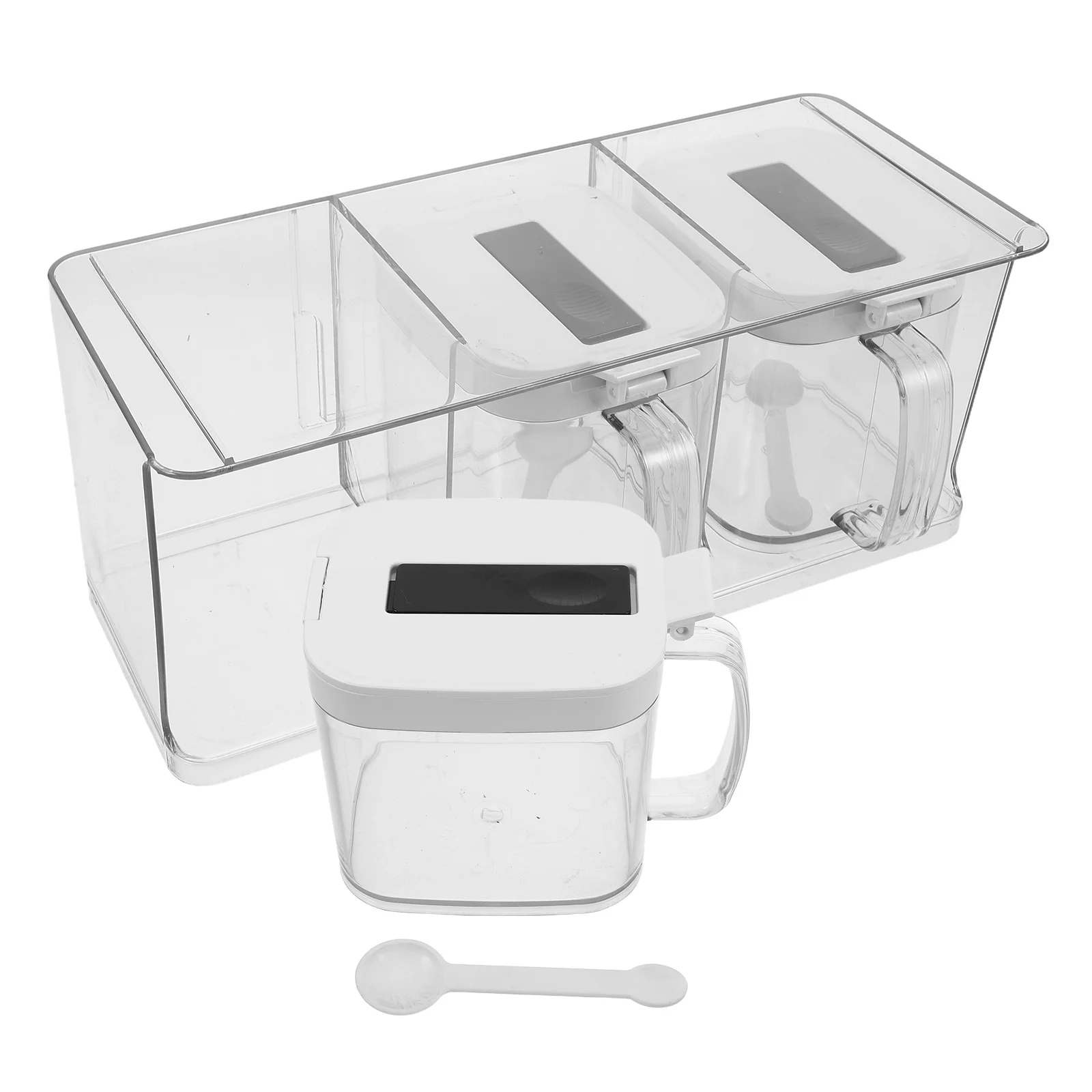 

1 set 1 Set Clear Acrylic Seasoning Box With Spoon Kitchen Spice Storage Container Airtight Condiment Jar For Salt Pepper Oil