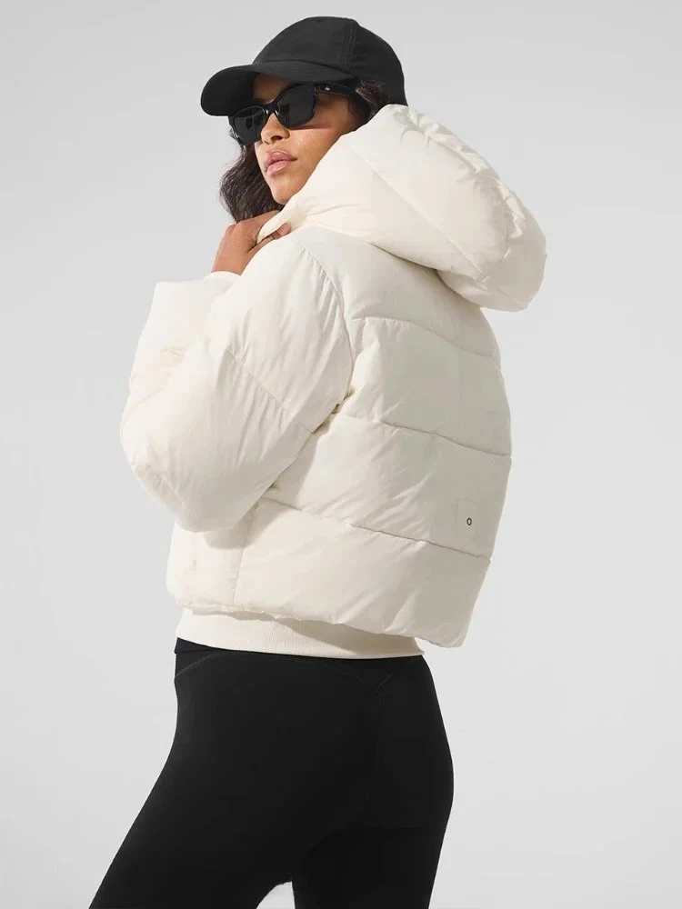 

American Style Fashion Winter Jacket Women White High Neck Hooded Coat Women Retro High Street Thicken Warm Black Short Jacket