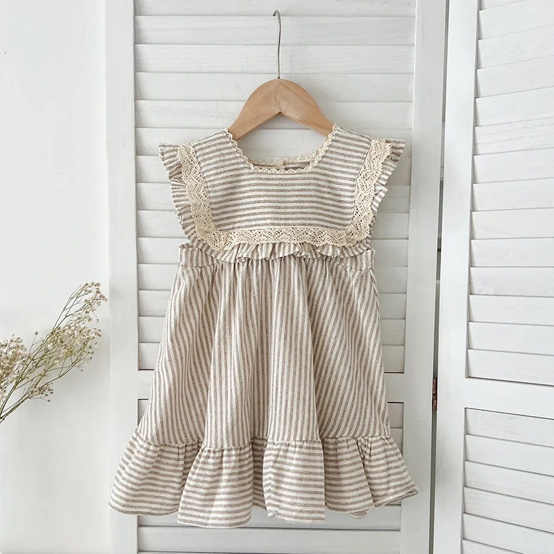 Korean Baby Girls Dress Summer New Kids Cute Princess Girl Dress Loose stripe Sleeveless Kids Cotton Clothes Outfit 1-6Y