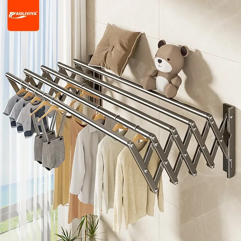 

Aoliviya 304 Telescopic Clothes Rail Home Bathroom Folding Clothes Hanger Bathroom Indoor Air Clothes Balcony Push-and-Pull Rod