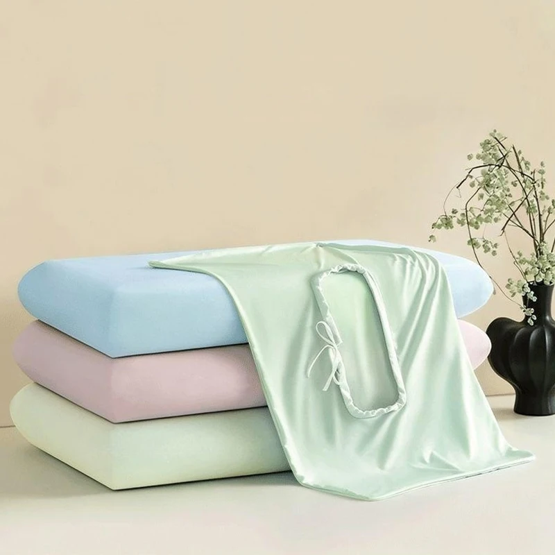 2PCS Summer Ice Silk Cooling Pillowcase Soft Smooth Stretch Cover Universal Fit Memory Foam Pillow Protector (No Pillow Core)