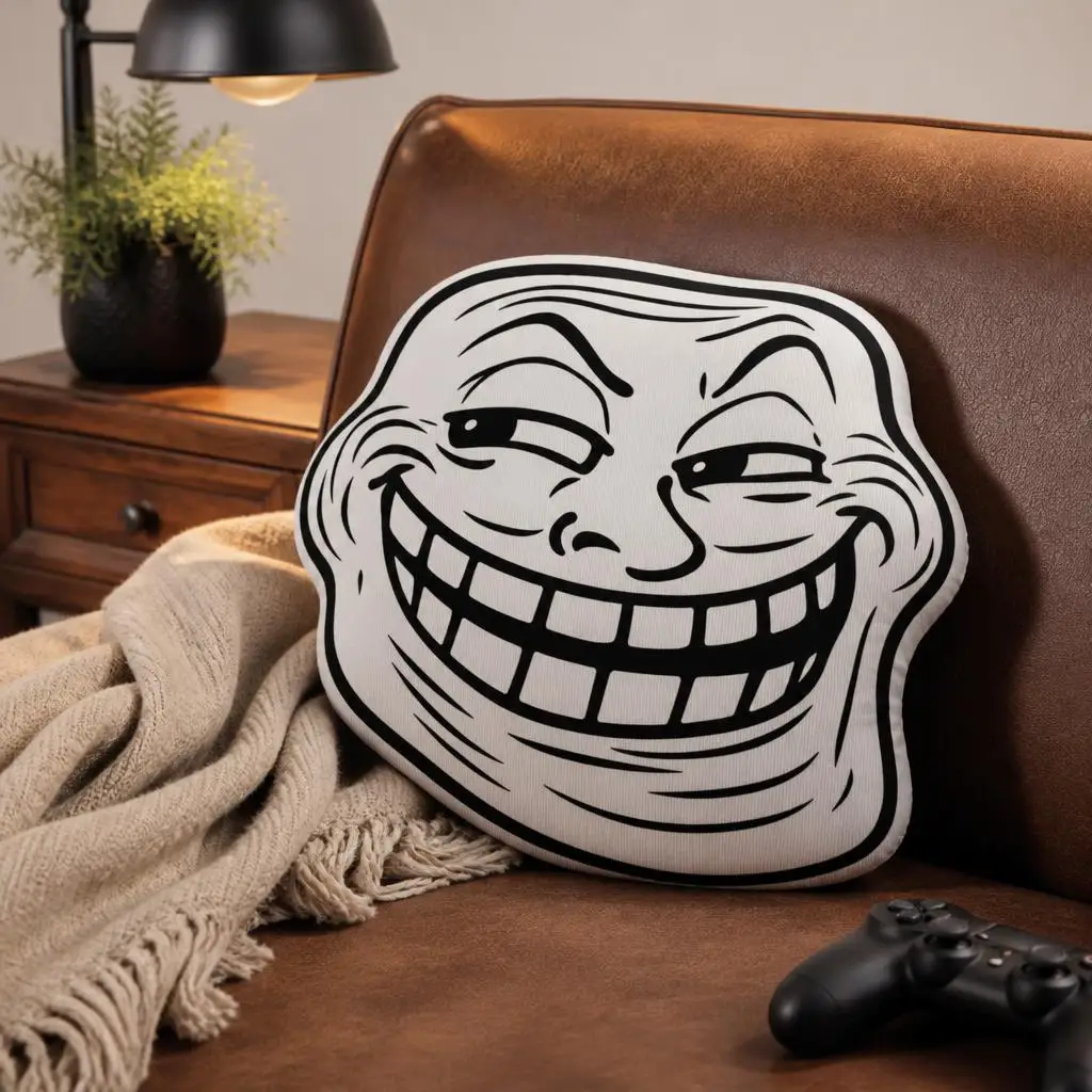 Troll Face Meme Shaped Pillow Funny Grinning Cushion Irregular Stuffed Throw Pillow for Sofa Home Decor Internet Humor Gift