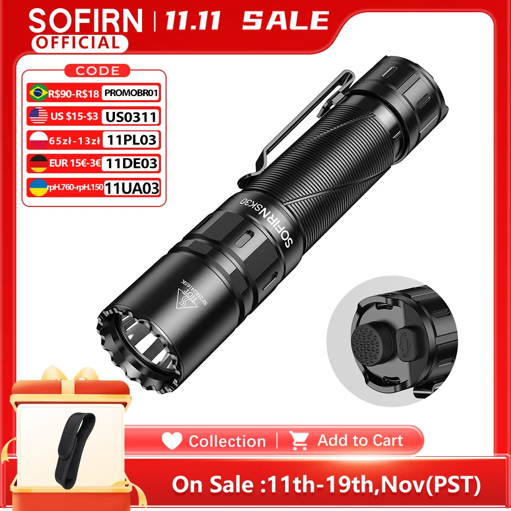 yZ[zSOFIRN SK30 3000LM pd 6000K SFT70 LED Cg 21700 USB C [d EDC g[` _uXCb`t