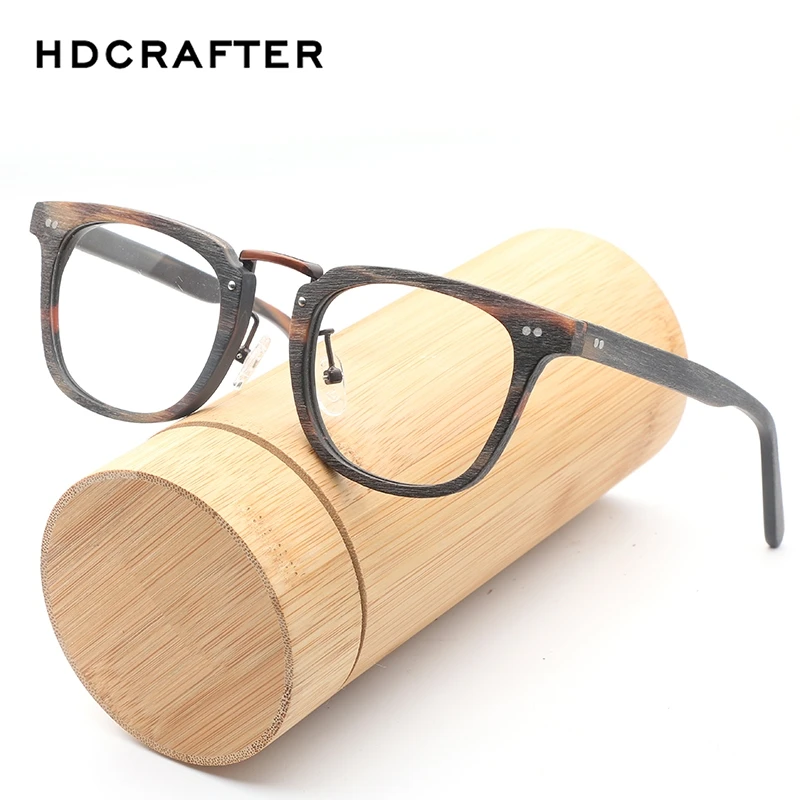 HDCRAFTER Prescription Eyeglasses Frames Wood Grain Optical Glasses Frame with Clear Lens Men Women Wooden Glasses Frames