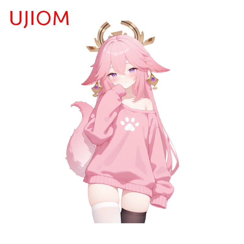 UJIOM Genshin Impact Chibi Yae Miko Wall Sticker Personality Attractive Bedroom Decal Enchanting Kitchen Cupboard Decoration