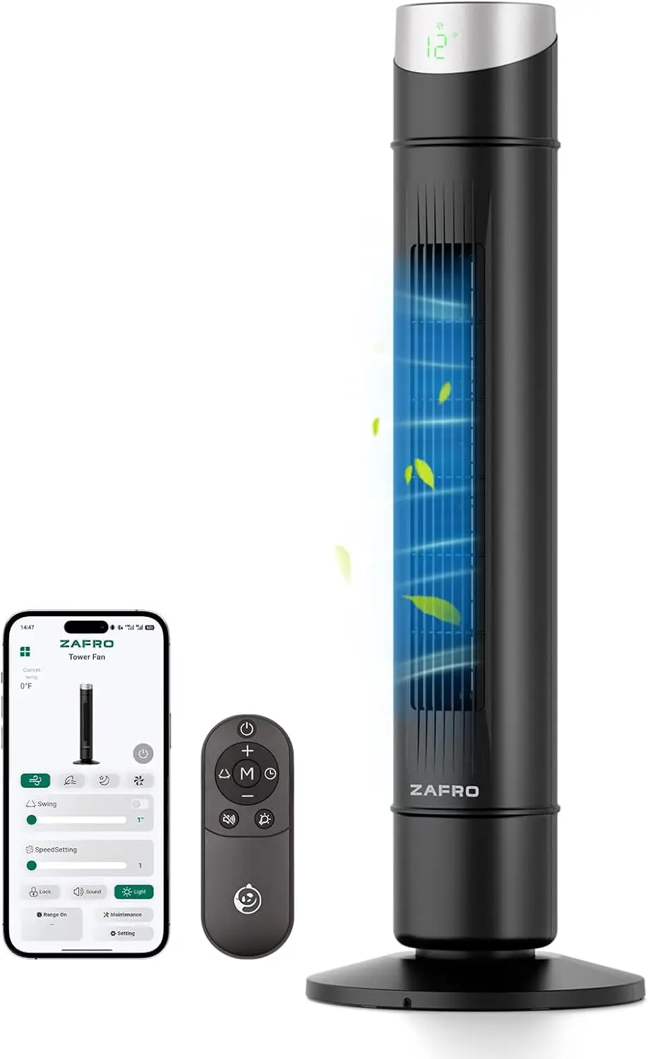 

Smart Tower Fan with App/Voice Control, 120° Oscillation, 12 Speeds, Ultra Quiet 22dB, 12H Timer for Bedroom