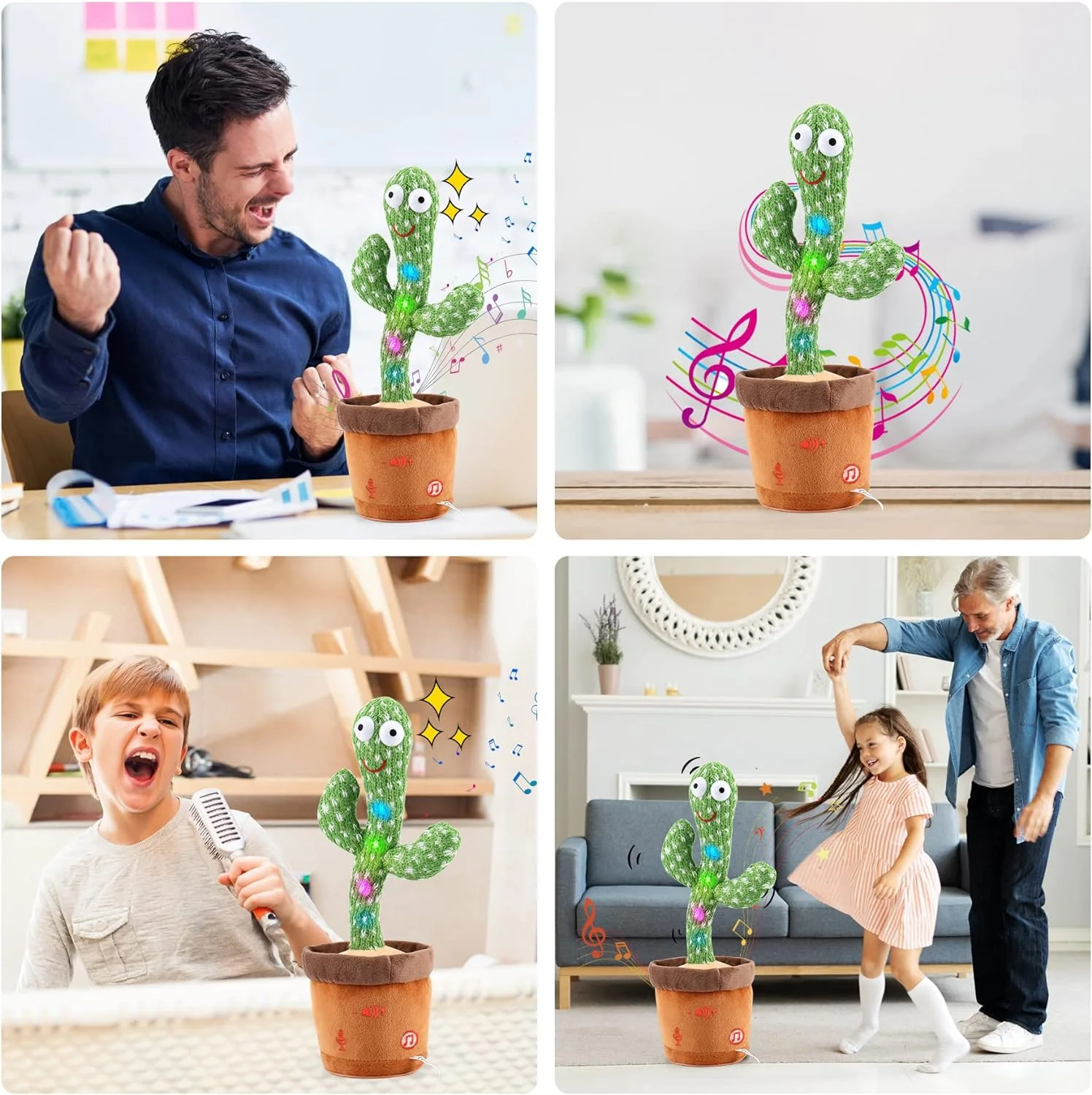 2024 New Fun Cactus Toy Can Repeat Talking Interactive Learning Can Glow and Dance Cactus Spanish Parlanchin Baby Toy