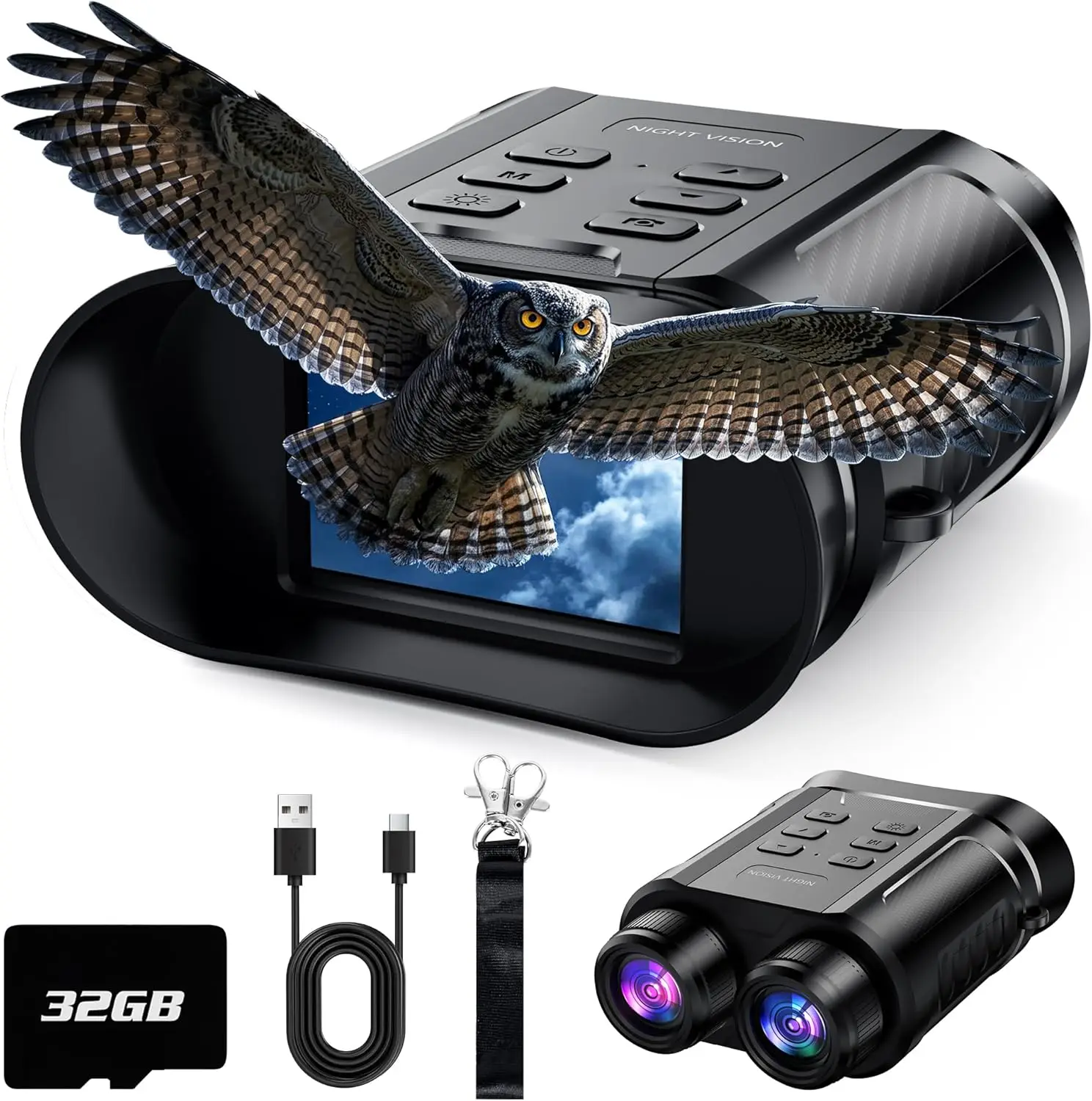 

Upgraded 4K HD Night Vision Binoculars with 8X Zoom, Rechargeable Battery & 32GB Card - Perfect Birthday Gifts for Men