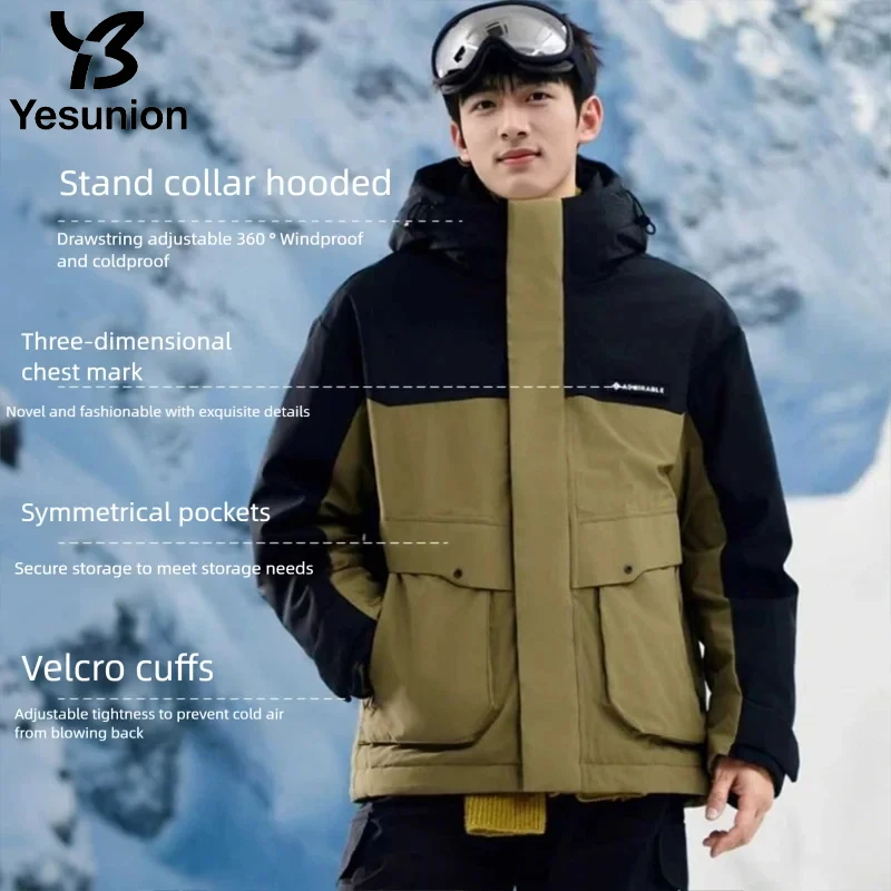 YESUNION Winter Dames Verdikte Donsjack Outdoor Werkkleding Unisex Winddicht Waterdicht Kapmantel 90e Eendendons Padding