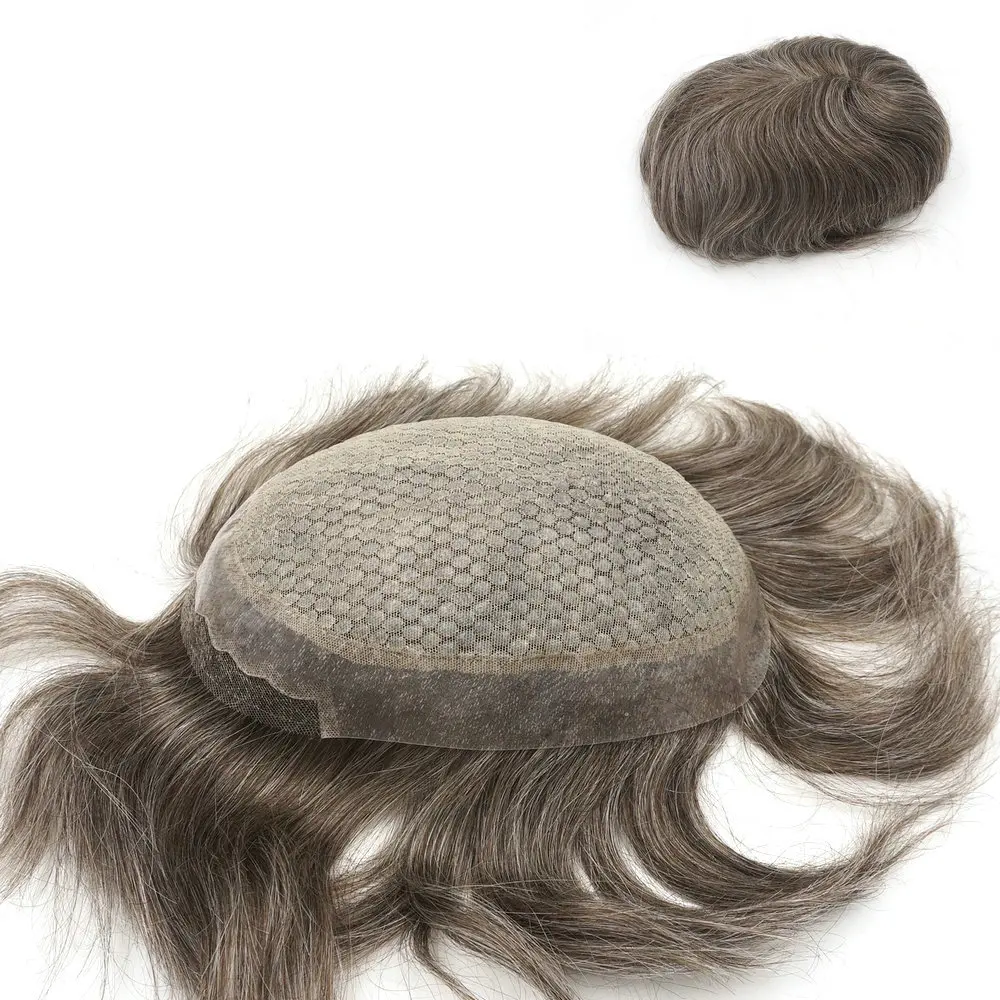 Men Toupee 7x10" Brown With 40% Gray Hair System For Men Toupee Soft Silicon Lace Front Wig