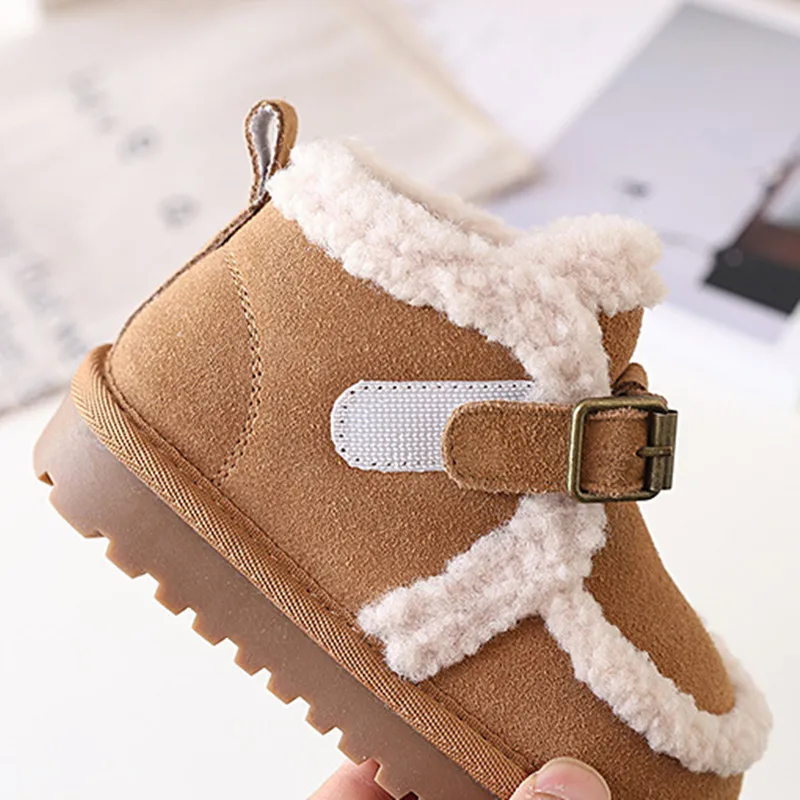 Children\'s Snow Boots For Girls Leather Warm Plush Fashion Non-slip Toddler Kids Boys Boots EU 21-30