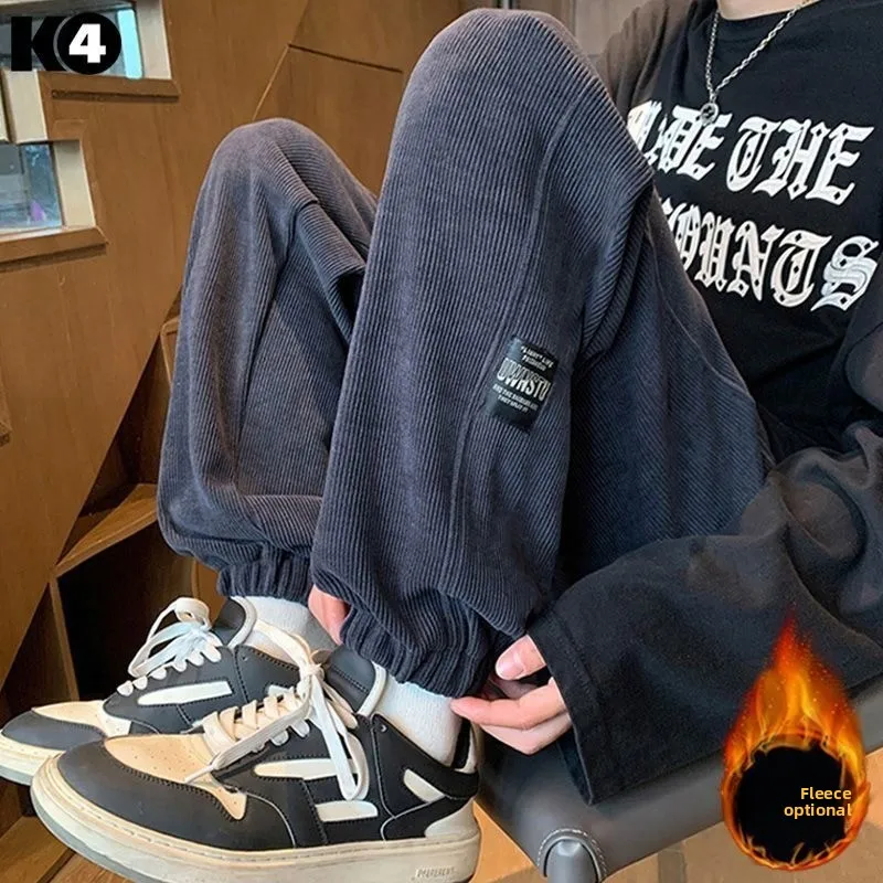 

Вельветовые мужские зимние брюки Thiened Fce на подкладке, свободные спортивные брюки с манжетами, повседневная одежда в стиле ретро для повседневного использования