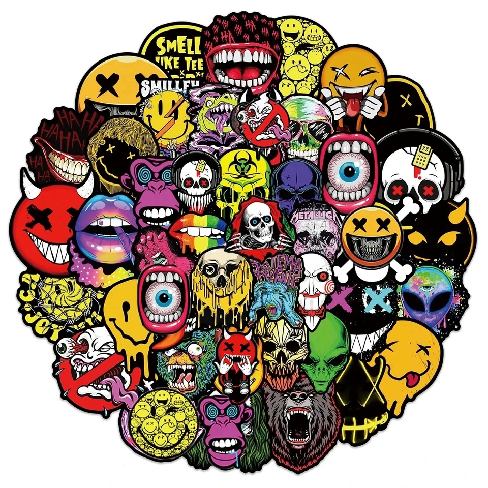 50Pcs Pop Horror Skull Cool Stickers Cartoon Graffiti Decals Guitar Laptop Helmet Motorcycle Skateboard Sticker Toys Decor