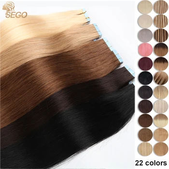 SEGO-Extensions de Cheveux Lisses avec Ruban Adhésif, Vrais Cheveux Humains, Trame de Peau, Sans Couture, Invisible, Double Face, Ins 20pc, 2.5g par Pièce