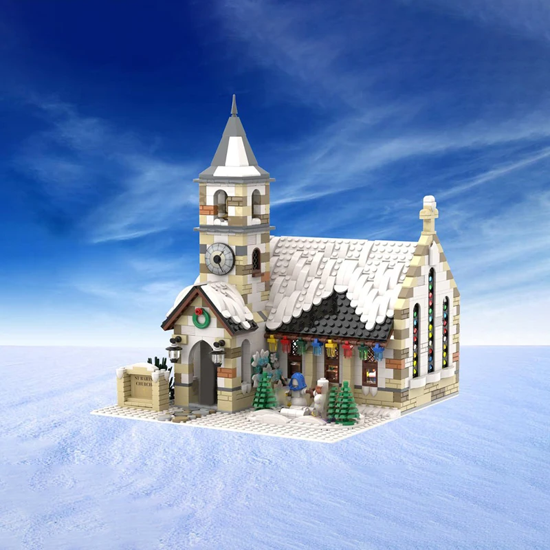 1771pcs MOC Winter Village Old Stone Church Seasonal Christmas Model Building Blocks Toys Construction Christmas Gift Craft