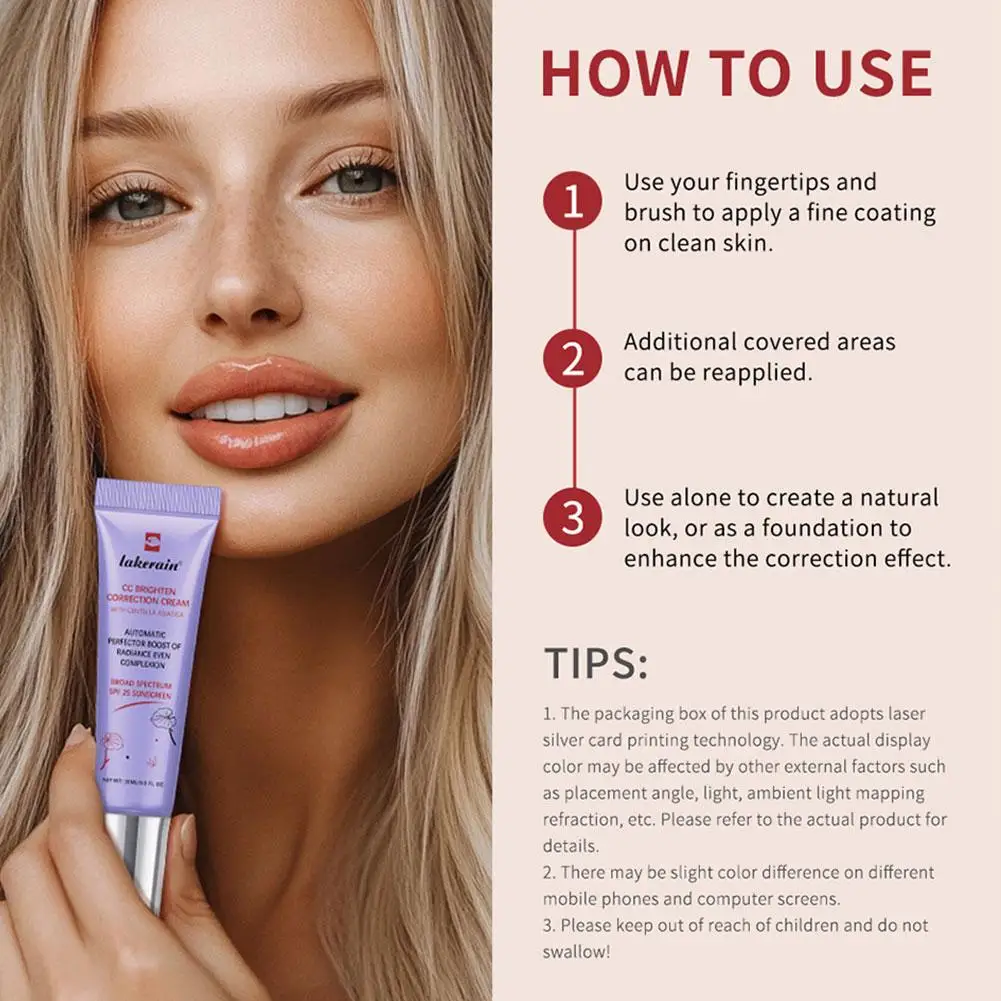 Lakerain Centella Asiatica CC crème éclaircit dissimule les imperfections réduit les pores améliore la matité fournit l'hydratation contrôle de l'huile