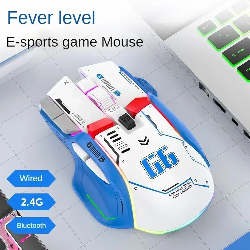 

Беспроводная игровая мышь Free Wolf G6, трехрежимная BT/2,4G/USB-C, 16000 точек на дюйм, легкая перезаряжаемая RGB-мышь для ПК/Mac