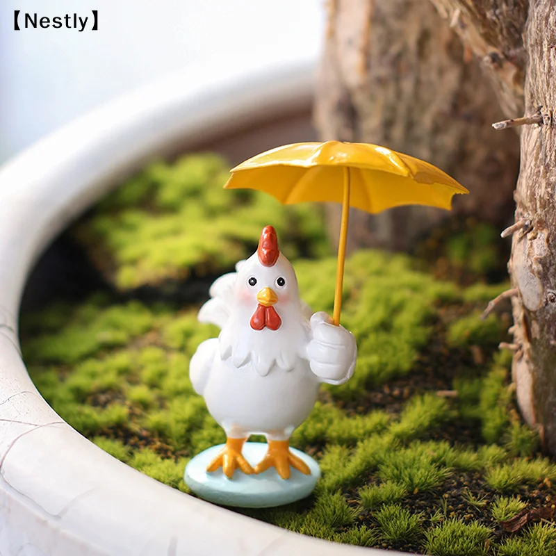 Rooster Figurine With Umbrella Decora Outdoor Statue,Collection Miniature Fairy Garden Home,Garden Indoor Outdoor Decor〔Nest〕