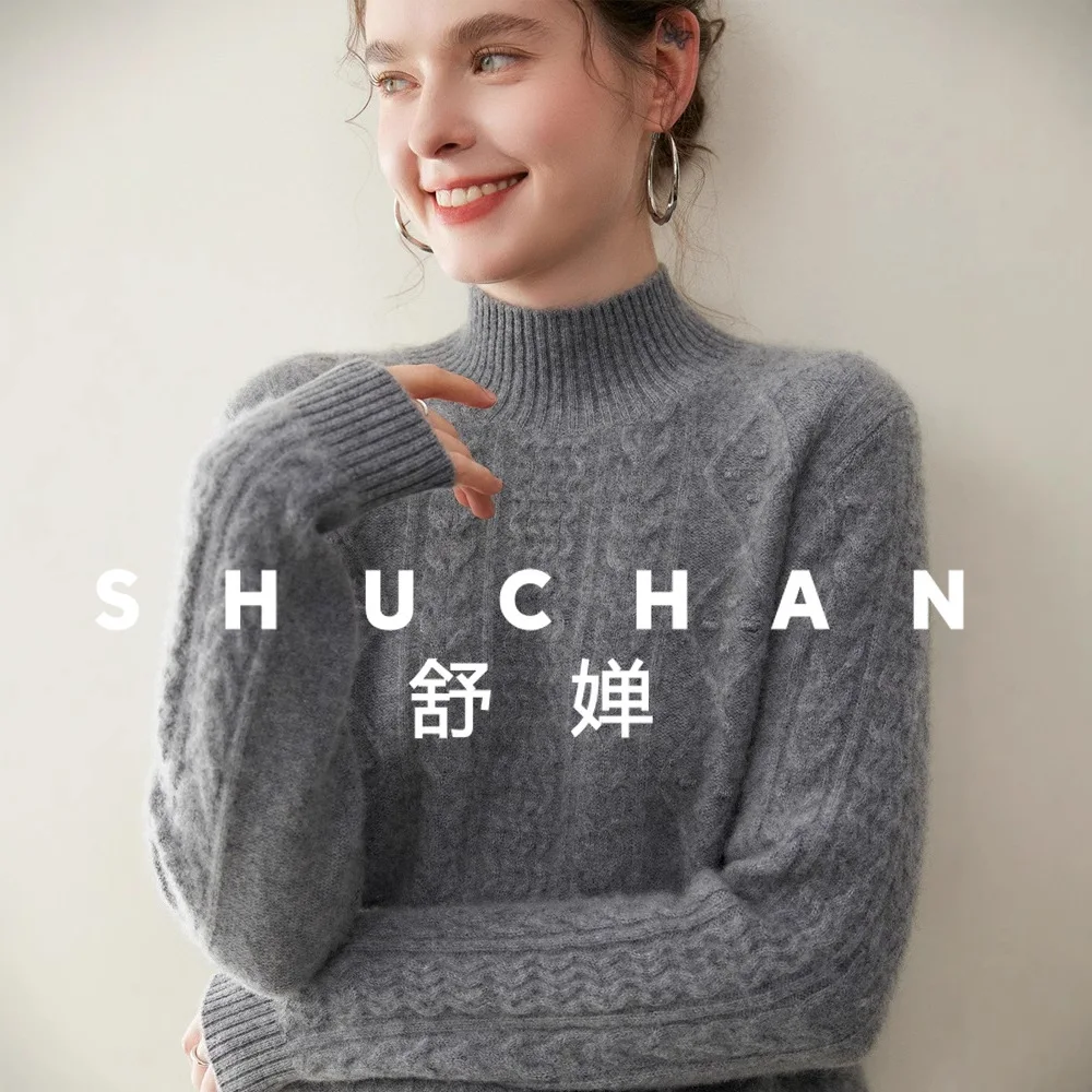 390g セミタートルネック ウール カシミヤ セーター レディース ニットセーター プルオーバー ブラウス デ フリオ フェミニナ